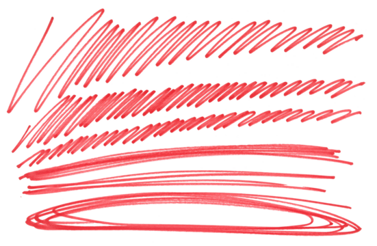 Set grunge scribble, hatching, scrawl line, spiral, red marker isolated on white	