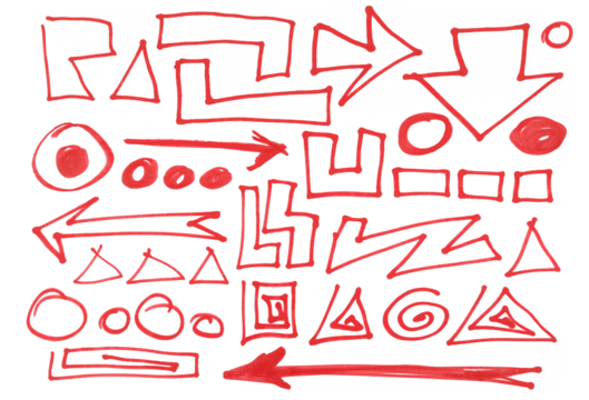 Set grunge scribble, hatched design elements, red marker isolated on white background	