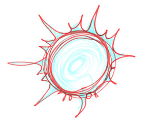 Sun hand draw, red marker isolated on white background