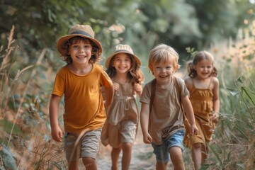 Fototapeta premium Happy Children Smiling and Embracing Outdoors 