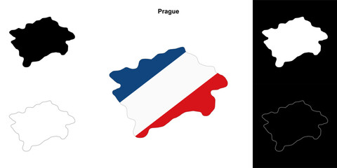 Prague region outline map set