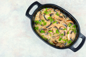 Mushrooms in creamy sauce.