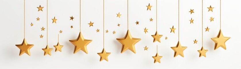 A gold and white star and moon decoration hanging from the ceiling. The stars are scattered throughout the decoration, with some hanging closer to the center and others further away