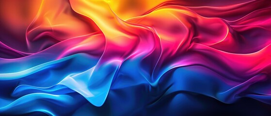 Obraz premium Grainy gradient background blue red yellow abstract glowing color wave black backdrop, noise texture banner poster header design 