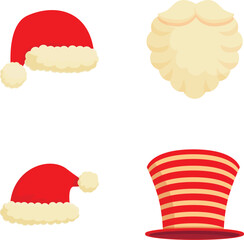 Christmas accessory icons set cartoon vector. Christmas photo booth festive mask. Holiday party