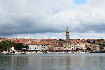 View to KRK old town from marina on  summer day