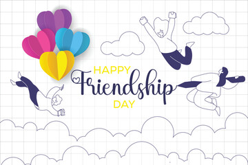 Friendship Day Line Art Illustrations & Drawings With Paper Cut Heats
