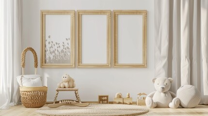 Minimalist Nursery Room with Wooden Decor and Soft Toys, Generative AI