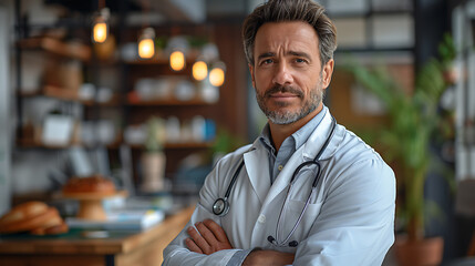 Fototapeta premium Confident Physician in Modern Clinic | High-Res Stock Photo