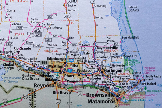 Road map of the southern tip of Texas at the Mexico border