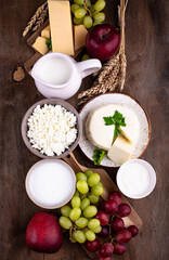 Judaic holiday Shavuot concept. Tzfat cheese and dairy products