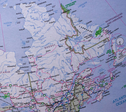 Map of the Canadian province of Quebec from a road atlas.