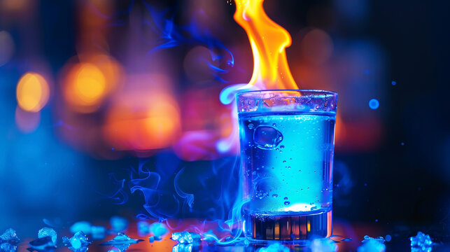 Blue flaming shooter drinks, ideal for exciting night out and celebrations