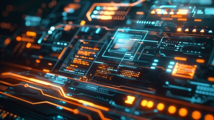 Obraz premium Futuristic digital interface with glowing holographic elements, Generative AI
