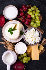 Judaic holiday Shavuot concept. Tzfat cheese and dairy products