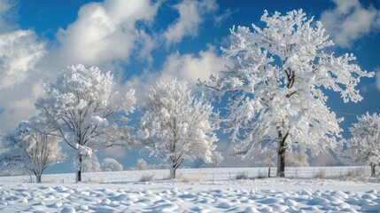 Fototapeta premium Snow covered trees and field