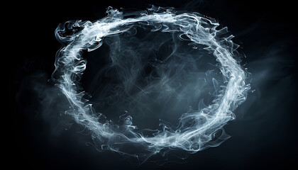 Circle made of white smoke on black background