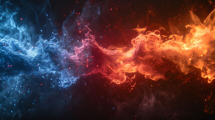 Red and blue fire isolated on black background