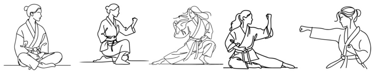 set vector illustration continuous line drawing of karate