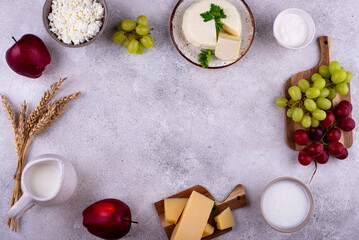 Judaic holiday Shavuot concept. Tzfat cheese and dairy products