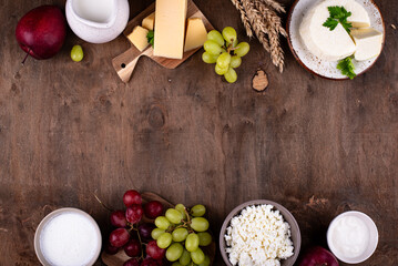 Judaic holiday Shavuot concept. Tzfat cheese and dairy products