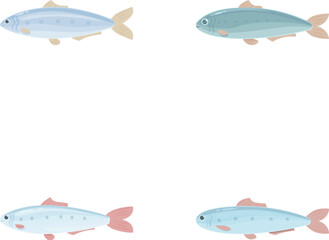 Four cute cartoon fish with various patterns on a white background