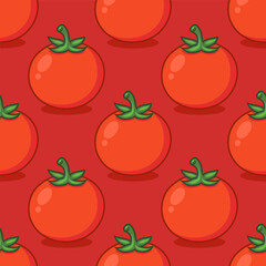 Vector Seamless Pattern with Whole Red Tomato on Red Background. Fresh Tomato Print for Textile, Paper