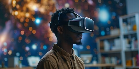 Virtual Reality A Student's Gateway to Exploring Astronomy in a Futuristic Science Simulation. Concept Virtual Reality, Astronomy, Science Simulation, Futuristic, Student Gateway