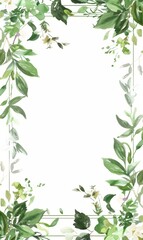  watercolor illustration of green leafy branches forming a natural frame on a light background. Ideal for nature, organic, and wedding themes.