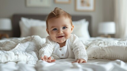 Fototapeta premium Cute little baby in bed.