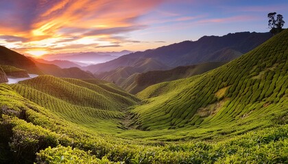 malaysia cameron highlands tea plantations sunset