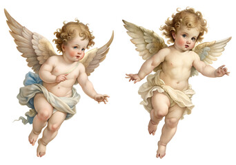 Victorian baby angel, flying on isolated transparent background
