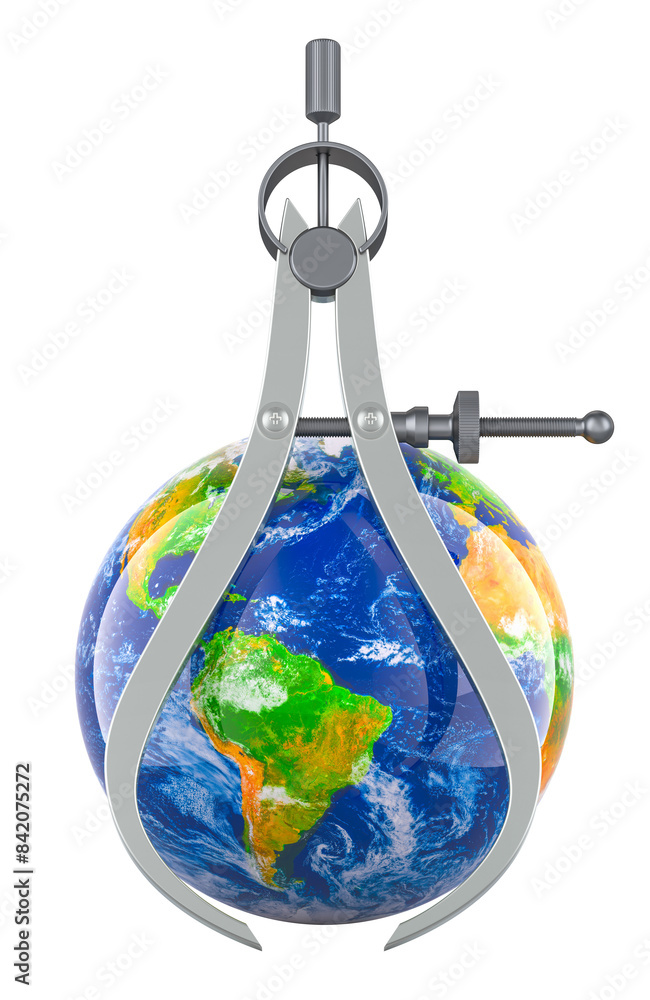 Aufkleber outside caliper with earth globe, 3d rendering isolated on transparent background