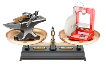 Choice of manual labor or modern technology, concept. 3D rendering isolated on transparent background