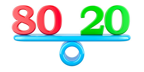 Pareto principle 80 on 20 effort and result. 3D rendering isolated on transparent background