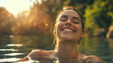 Portrait of a smiling female swimmer in water in pool
