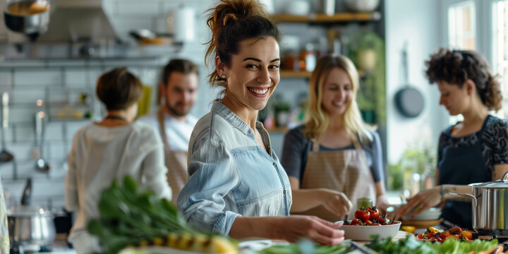 Group of young people take part in cooking class