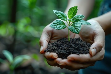 A person is holding a small plant in their hand