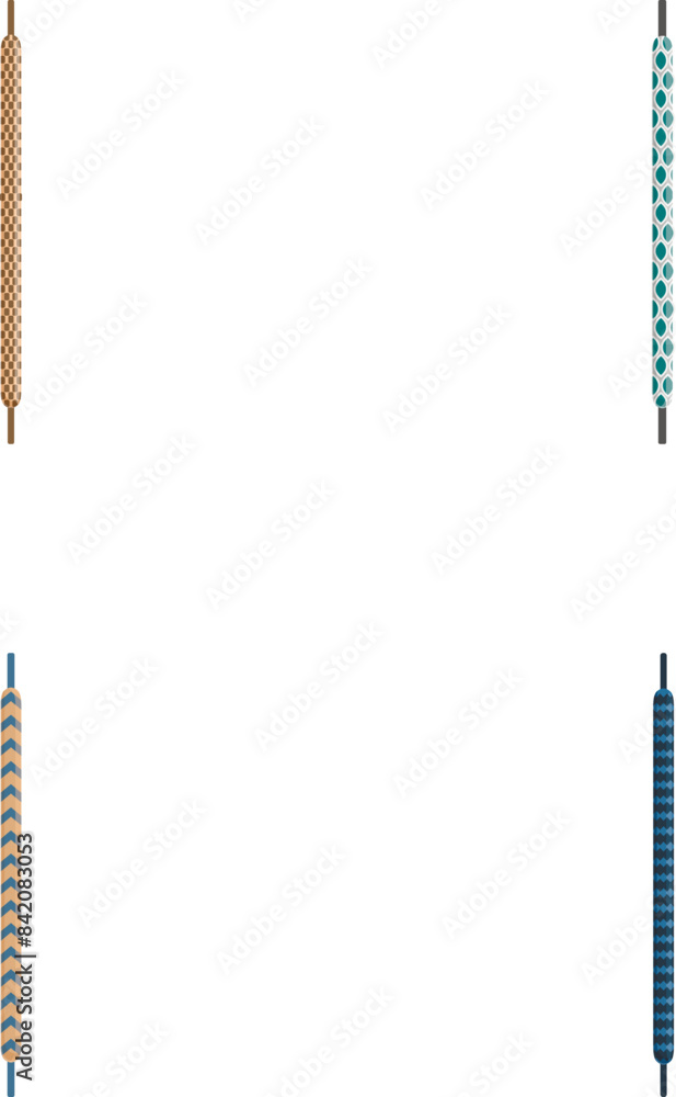Poster collection of four vertical rods with different geometric patterns on a white background