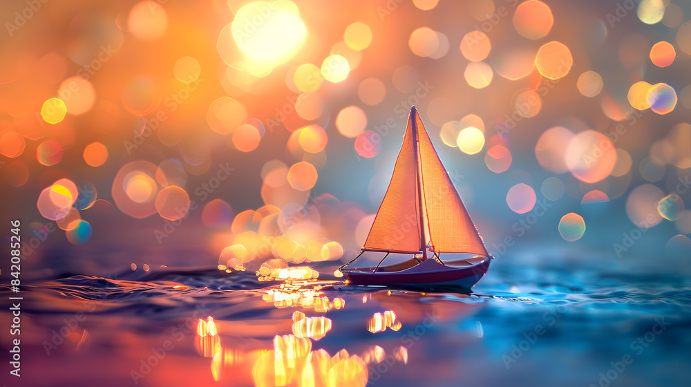 Poster a sailboat floating on a sparkling sea with a large