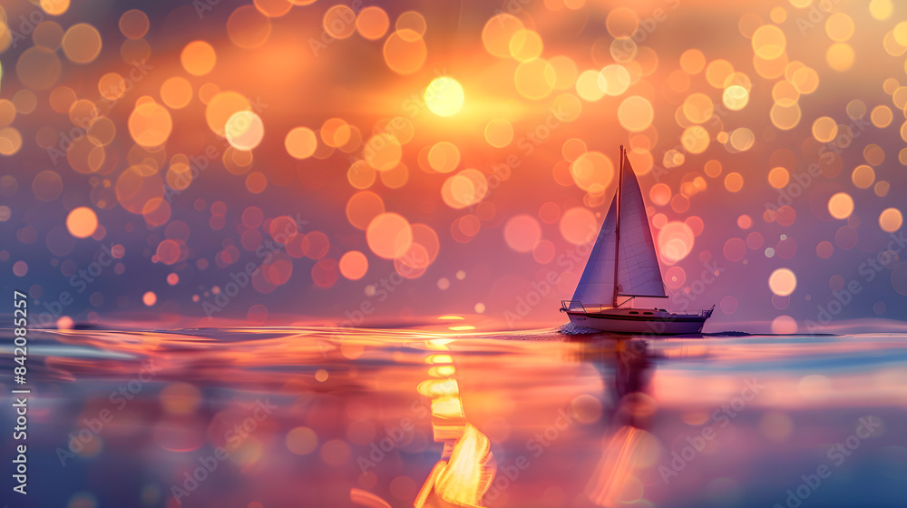 Poster a sailboat floating on a sparkling sea with a large