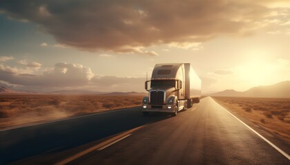 Fototapeta premium semi-truck crossing on empty road