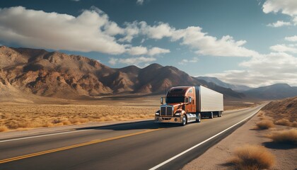 Fototapeta premium semi-truck crossing on empty road