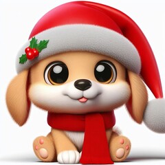 cute baby dog cartoon with santa hat 3d  Generative aI