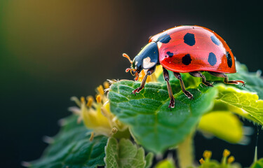 Ladybug climbing on plant in the garden
