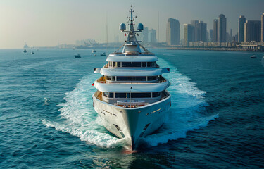 Luxury yacht sails on the sea on sunny day