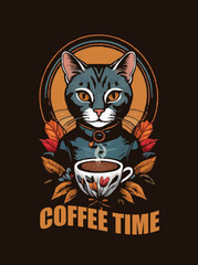 A store specializing in coffee beans using a cat illustration with a lot of flowers decorations colorful tshirt art 10