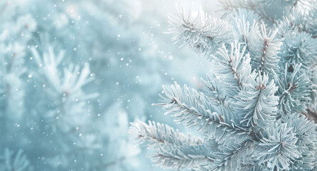 Snow-Covered Pine Branches with Soft Background.