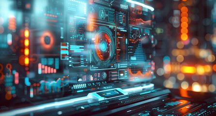 Futuristic Digital Interface with Data Visualization.