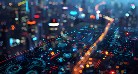 Futuristic Digital Interface with Data Visualization.